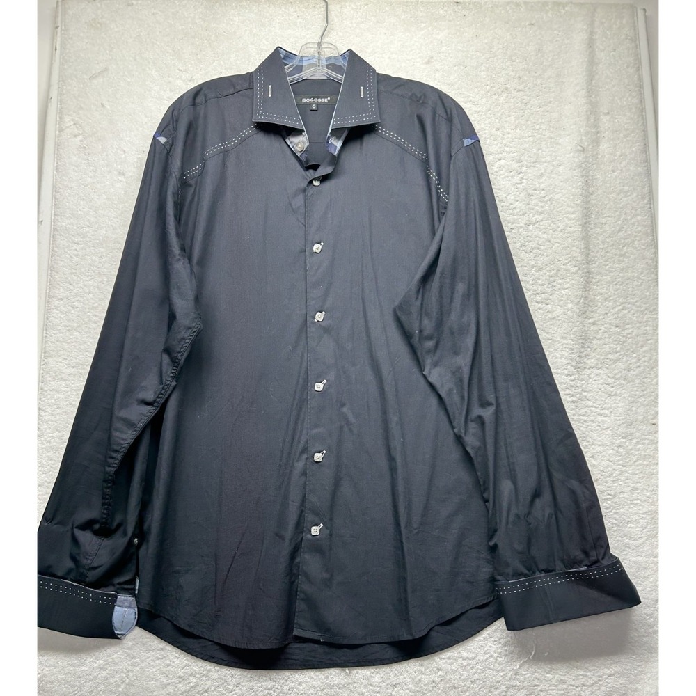 Bogosse Mens Size 6 (2XL) Black Long Sleeve Button Up Shirt (V3)